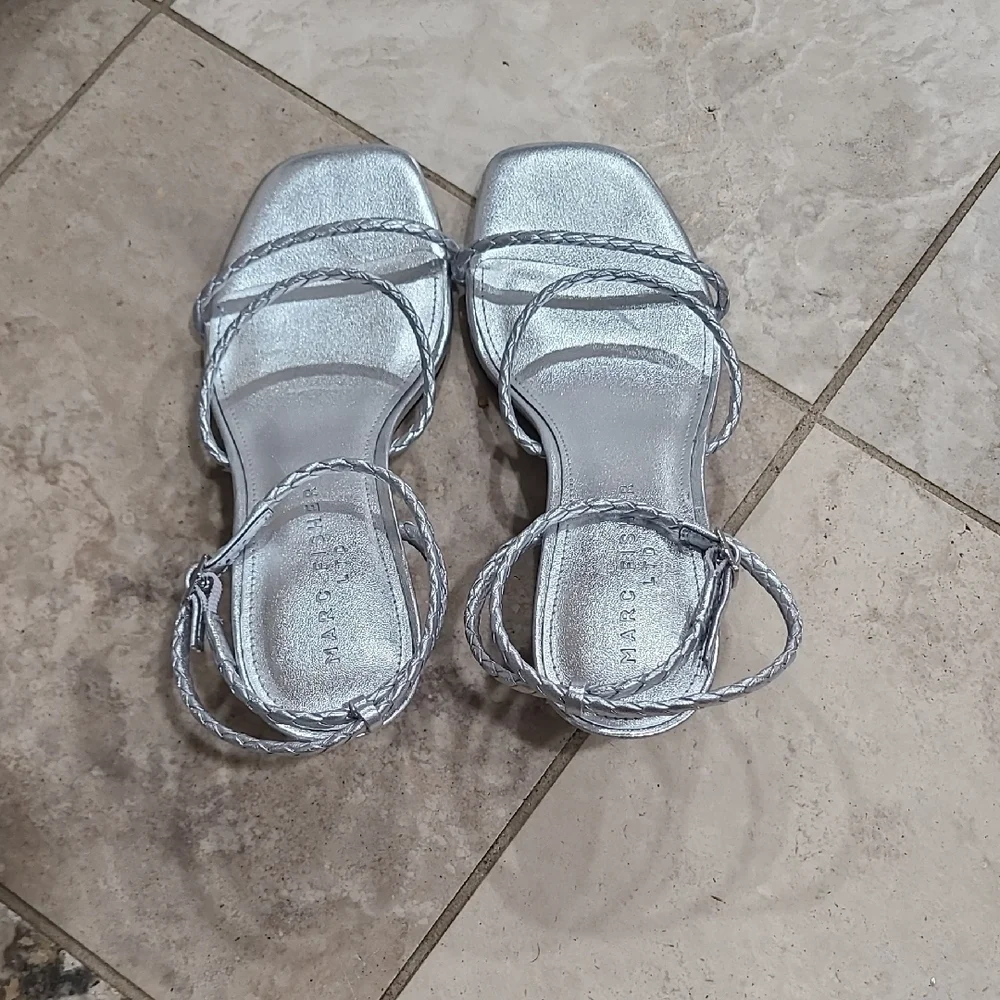 Marc Fisher Metallic Silver Braided Heels NWOB